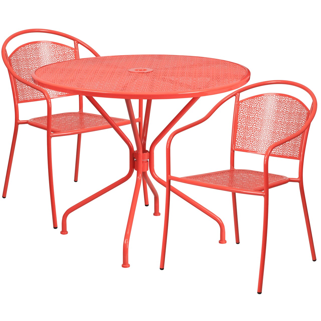 Emma and Oliver Commercial 35.25" Round Metal Garden Patio Table Set w/ 2 Round Back Chairs